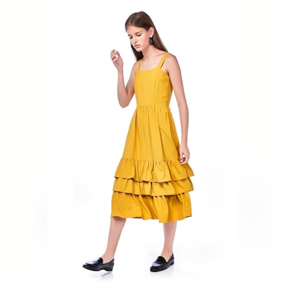 THE EDITOR’S MARKET | MULTI RUFFLED A-LINE LONG DRESS IN SUNFLOWER YELLOW TIERED - Picture 5 of 9